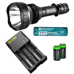 Olight M2X-UT Javelot 1020 Lumen CREE XM-L2 LED ultra long throw tactical flashlight, Nitecore i2 intelligent Charger, Olight 18650 3400mAh Li-ion rechargeable battery and Two EdisonBright CR123A Lithium Batteries bundle