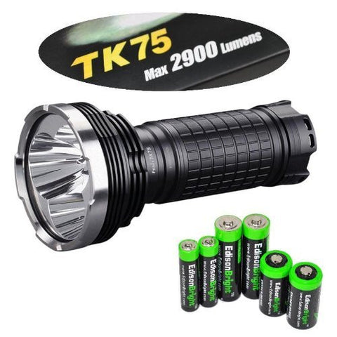 FENIX TK75 L2 2900 Lumen Triple CREE XM-L2 U2 LED Flashlight / Searchlight with EdisonBright Battery Sampler Pack