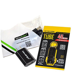 Nitecore TUBE (black) 45 lumen USB rechargeable keychain light, EdisonBright USB Charger and EdisonBright USB cable bundle