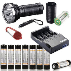 FENIX TK75 2600 Lumen Triple CREE XM-L U2 LED Flashlight/ Searchlight with Eight Genuine Fenix ARB-L2 18650 Batteries, Fenix AER-TK75 Extender, Nitecore i4 smart battery Charger and Red Smith & Wesson LED CaraBeamer Clip Light Package