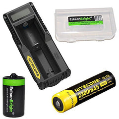 Nitecore UM10 USB powered battery charging system, Nitecore NL183 18650 li-ion battery with EdisonBright Battery Box and EdisonBright AA to D Battery converter/spacer