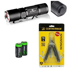 Olight M10 Maverick XM-L2 350 Lumens LED tactical Flashlight EDC with genuine Leatherman Wingman Multi-tool 831426 and Two EdisonBright CR123A Lithium Batteries bundle