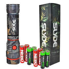 Nebo Slyde (CAMO) 250 Lumen LED flashlight/Worklight 6383 with 4 X EdisonBright AAA alkaline batteries. Dual light sources. Magnetic Base