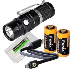 Fenix RC09 550 Lumen USB rechargeable CREE LED Flashlight EDC with 2 X Fenix 16340 Li-ion batteries, and EdisonBright BBX3 battery carry case bundle