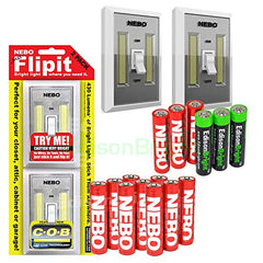 4 Pack Nebo Flipit 215 Lumen COB LED Magnetic Room/Closet/shed Light 6523 with 3 X EdisonBright AAA Alkaline Batteries Bundle