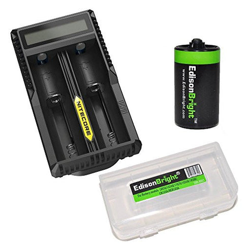 Nitecore UM20 dual slot USB powered battery charging system with EdisonBright Battery Box and EdisonBright AA to D Battery converter/spacer