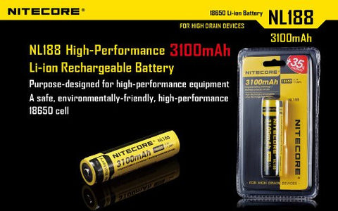 Nitecore NL188 Li-ion reachargeable 3100mAh 18650 battery