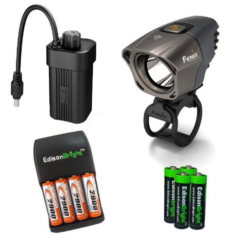 Fenix BT10 350 Lumen XP-G R5 LED Bike Light with four NiMH rechargeable AA Batteries, Charger & four EdisonBright AA Alkaline batteries