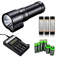 FENIX TK51 1800 Lumen Dual Beam CREE XM-L2 U2 LED Flashlight with 3X Fenix ARB-L2 18650 2600mAh Li-ion rechargeable batteries, Fenix ARE-C2 advanced four slot battery Charger and EdisonBright battery sampler pack bundle