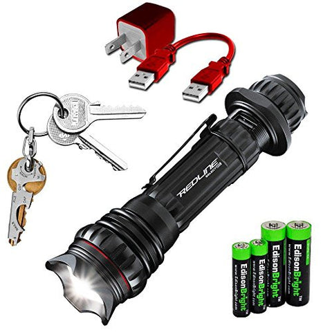 NEBO Redline Select RC 6189 3100 LUX LED USB rechargeable Tactical Flashlight and True Utility TU247 KeyTool bundle with EdisonBright AA/AAA alkaline battery sampler pack