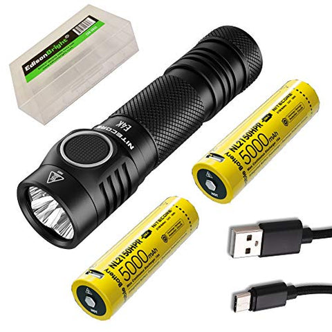 Nitecore E4K 4400 Lumen high powered Flashlight with 5000mAh 2X rechargeable Batteries and EdisonBright battery carrying case bundle