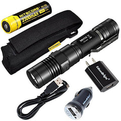 Nitecore MH10 CREE XM-L2 U2 LED 1000 Lumen USB Rechargeable Flashlight, 18650 rechargeable Li-ion battery, USB charging cable, Holster with EdisonBright AC/CAR USB power adapters bundle