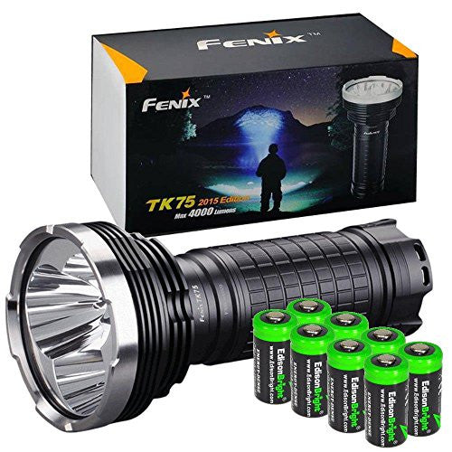 FENIX TK75 4000 Lumen 2015 Edition 4 CREE XM-L2 U2 LED Flashlight / Searchlight with eight EdisonBright CR123A lithium batteries bundle