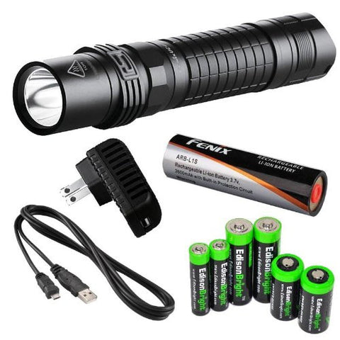 FENIX UC40 USB/AC Rechargeable 420 Lumen Cree XP-G2 multi battery type compatible LED Flashlight with AC charger, ARB-L1S 2600mAh battery and EdisonBright Battery sampler pack.(CR123A/AA/AAA)