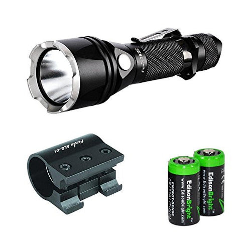 Fenix TK22 2014 Version CREE LED 920 Lumen smooth beam tactical Flashlight, Fenix ALG-01 Picatinny / Weaver weapon rail mount and Two EdisonBright CR123A Lithium Batteries bundle