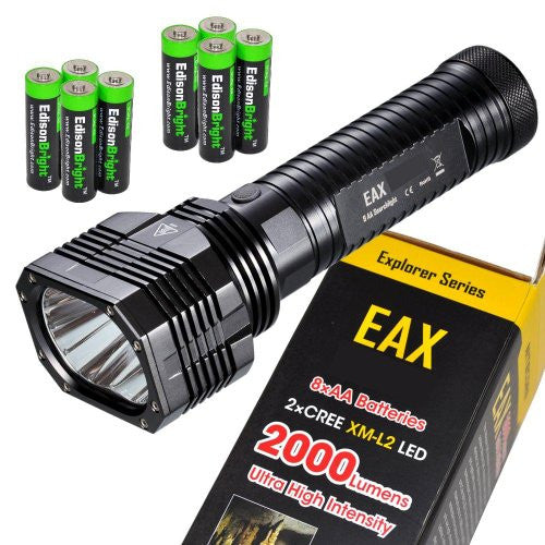 Nitecore EAX 2000 Lumen CREE XM-L2 T6 LED AA battery flashlight/searchlight with Holster & Eight EdisonBright AA Alkaline Batteries