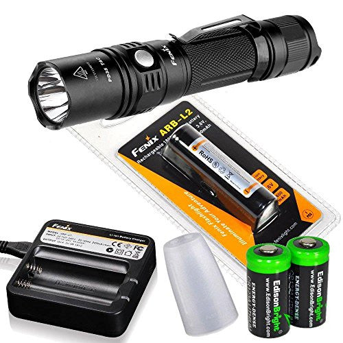 Bundle: Fenix PD35 TAC 1000 Lumen 2015 Ver. CREE LED Tactical Flashlight with AOD-S diffuser, genuine Fenix ARB-L2 battery, Fenix ARE-C1 Battery charger and Two EdisonBright CR123A Lithium Batteries