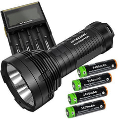 Nitecore TM16 4000 Lumen CREE LED 765 yards long range Flashlight, Nitecore D4 charger, 4 X Edisonbright EBR34 18650 3400mAh Li-ion rechargeable batteries bundle