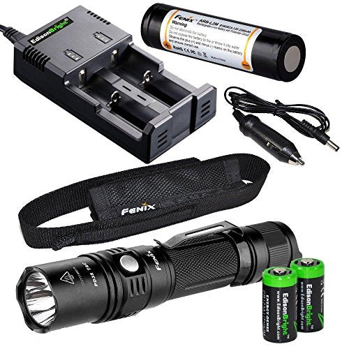 Fenix PD35 2015 TAC Edition 1000 Lumen CREE LED Tactical Flashlight with Genuine Fenix ARB-L2M 18650 Li-ion rechargeable battery, EdisonBright smart Charger and 2 X EdisonBright CR123A Lithium batteries bundle