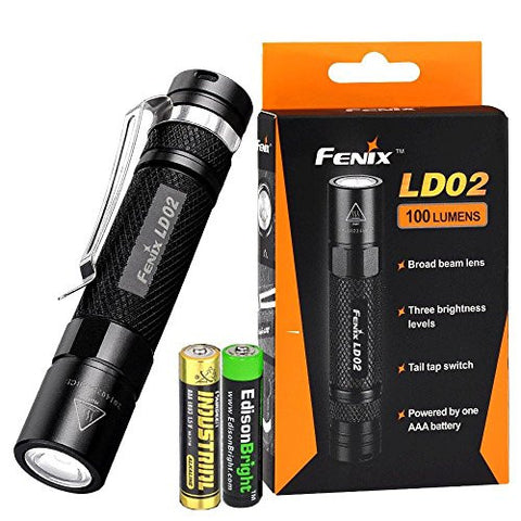 Fenix LD02 100 Lumen Cree LED tactical keychain Flashlight with EdisonBright AAA battery bundle