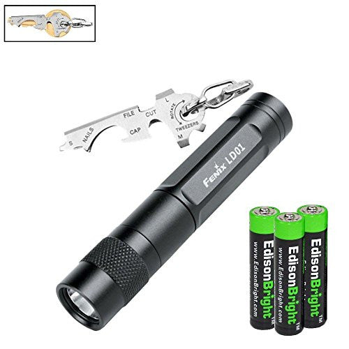 Fenix LD01 72 Lumen Cree LED keychain Flashlight and True Utility TU247 KeyTool bundle with 3 X EdisonBright AAA batteries bundle