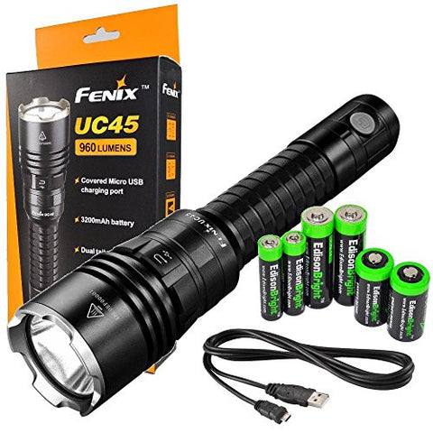 FENIX UC45 USB Rechargeable 960 Lumen Cree XM-L2 U2 LED Flashlight / Searchlight with EdisonBright Battery Sampler Pack