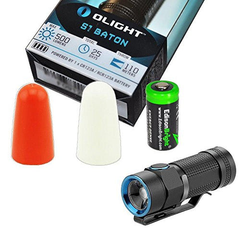 Olight S1 Baton 500 Lumen CREE LED Flashlight , Olight traffic wands (White/Orange) with EdisonBright CR123A Lithium Battery