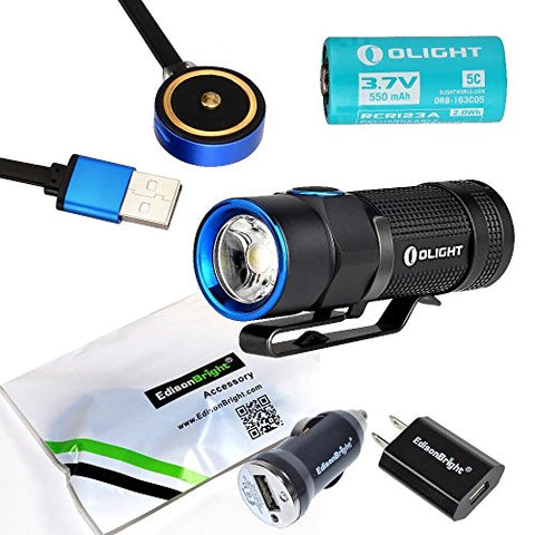 Olight S1R Turbo S USB rechargeable 900 Lumen CREE LED Flashlight, Rechargeable battery with EdisonBright brand USb AC & Car chargers