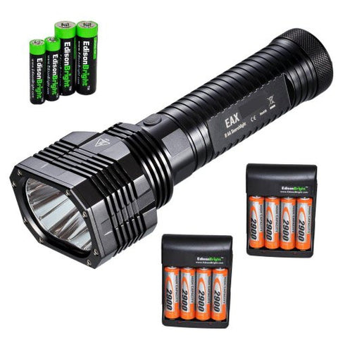 Nitecore EAX 2000 Lumen CREE XM-L2 T6 LED AA battery flashlight/searchlight with Eight EdisonBright NiMH Rechargeable Batteries, Charger and EdisonBright battery sampler pack included