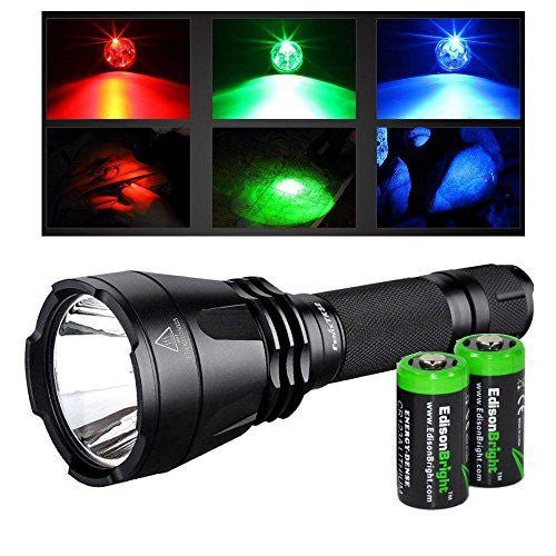 Fenix TK32 CREE XM-L2(U2) LED 900 Lumen built in Red, Green, Blue Lights and dual tail switch tactical Flashlight with 2X EdisonBright CR123A Batteries