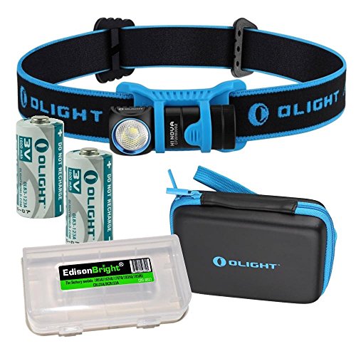 EdisonBright Olight H1 500 Lumen CREE LED headlamp in Carry case with 2 X Olight CR123 Lithium Batteries Battery case