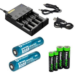 Nitecore Sysmax I4 Intellicharge i4 version 2, Four Bays universal home/in-car battery charger, Two Olight 3400mAh Protected 18650 Rechargeable Li-ion Batteries with EdisonBright AA/AAA alkaline battery sampler pack