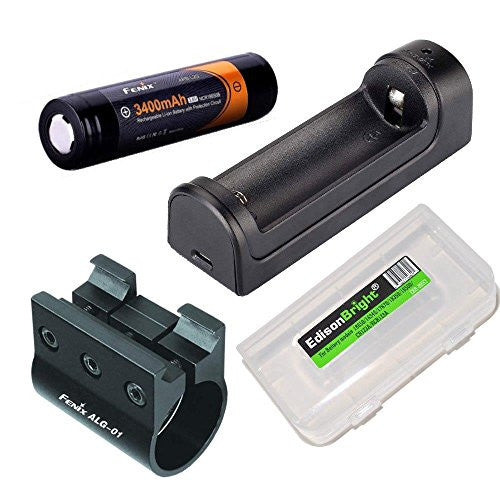 Fenix ARE-X1 battery charger, Fenix ARB-L2S 18650 battery, ALG-01 weapon mount, EdisonBright Battery case accessory bundle for PD35 bundle for PD35, UC35, TK15C, TK22, TK15