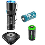 EdisonBright Olight S10R II rechargeable 500 Lumens CREE XP-L LED Flashlight EDC with RCR123 Li-ion battery, Charging Base and CR123A Lithium back-up Battery bundle