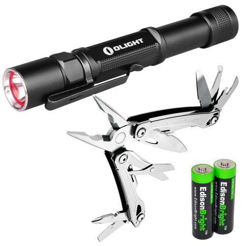 Olight ST25 550 Lumen Cree XM-L2 LED tactical Flashlight with genuine Leatherman Wingman Multitool and Two EdisonBright AA Alkaline batteries