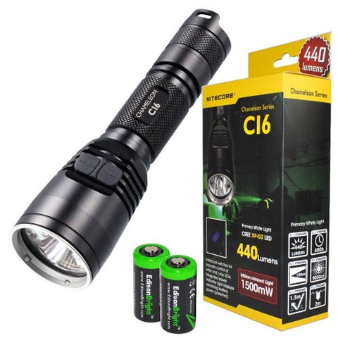 Nitecore Chameleon CI6 440 Lumens white / 1500mW invicible Infrared (IR) Dual Beam LED Flashlight for night vision w/ RGB Color Light, 2X EdisonBright CR123A lithium Batteries and Holster