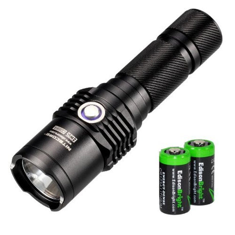 Nitecore EC25 Cobra 860 Lumens ultra-high intensity LED Flashlight/Searchlight with 2 X EdisonBright CR123A Batteries