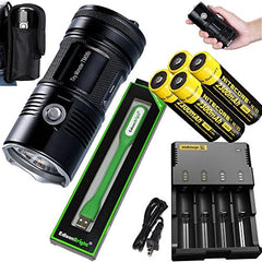 Nitecore TM06S 4000 Lumen CREE LED Tiny Monster Flashlight/Searchlight, Nitecore i4 charger, 4 X Nitecore NL183 18650 Li-ion with EdisonBright USB reading light bundle