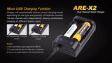 Fenix ARE-X2 battery charger with EdisonBright Battery carry case bundle