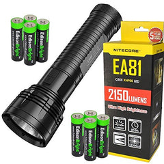 Nitecore EA81 2150 Caveman Lumen CREE XHP50 LED compact AA battery flashlight/searchlight with Holster & Eight EdisonBright AA Alkaline Batteries