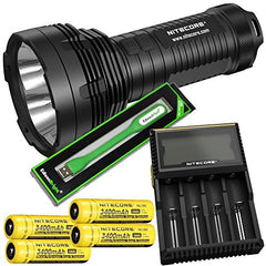 Nitecore TM16GT 3600 Lumen CREE LED long range Flashlight, D4 smart charger, 4 X Nitecore NL189 18650 3400mAh with USB powered EdisonBright brand reading light bundle