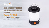 Fenix CL30R 650 lumen USB rechargeable camping lantern / work light (Black body) , 3 X 18650 rechargeable batteries with Two back-up use EdisonBright CR123A Lithium Batteries