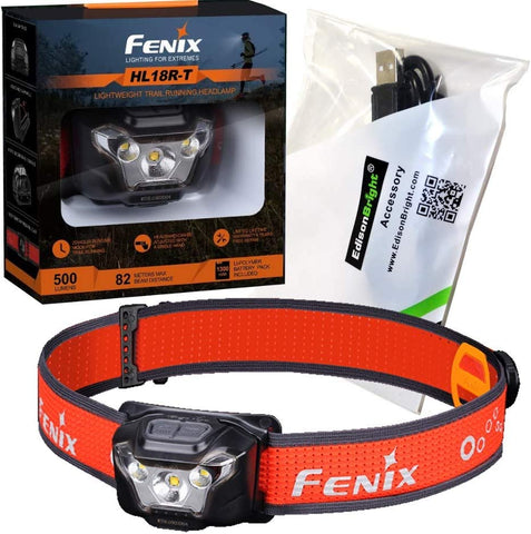 Fenix HL18R-T USB rechargeable 500 lumen LED headlamp with EdisonBright USB charging cable