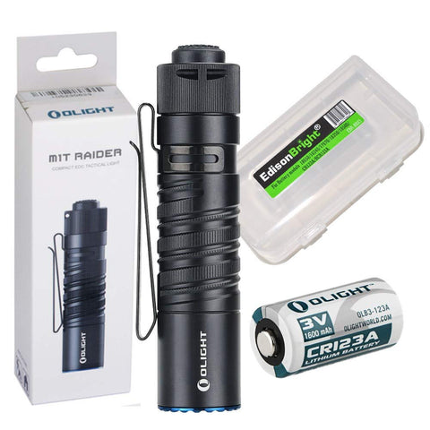 OLIGHT M1T Raider 500 lumen Portable Mini Compact EDC Tactical Light with EdisonBright BBX3 battery carry case
