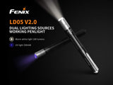 Fenix LD05 V2.0 100 lumen neutral white/UV pen-type LED flashlight bundle with 2 x AAA EdisonBright batteries