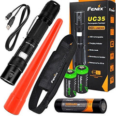 FENIX UC35 USB Rechargeable 960 Lumen Cree LED Flashlight with, Fenix ARB-L2P 3200mAh rechargeable battery, AOT-S Traffic wand and 2 X EdisonBright lithium CR123A back-up batteries bundle