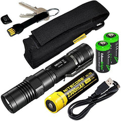 Nitecore MH10 CREE XM-L2 U2 LED 1000 Lumen USB Rechargeable Flashlight, 18650 rechargeable Li-ion battery, True Utility TU290B Keychain charger cord, standard USB charging cable and Holster with 2 X EdisonBright CR123A lithium Batteries bundle