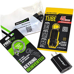 Nitecore TUBE (black) 45 lumen USB rechargeable keychain light, Exotac FREEkey system, EdisonBright USB Charger and EdisonBright USB cable