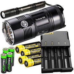 Nitecore TM06 3800 Lumen CREE LED super compact Flashlight/Searchlight, Nitecore i4 smart charger, 4 X Nitecore NL183 18650 Li-ion batteries, Smith & Wesson Pathmarker LED flashlight, with 4 x EdisonBright AA Alkaline batteries bundle