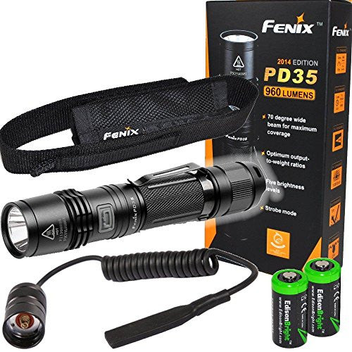 Fenix PD35 2014 Edition 960 Lumen CREE XM-L2 U2 LED Tactical Flashlight and Fenix AR102 pressure switch with Two EdisonBright CR123A Lithium Batteries